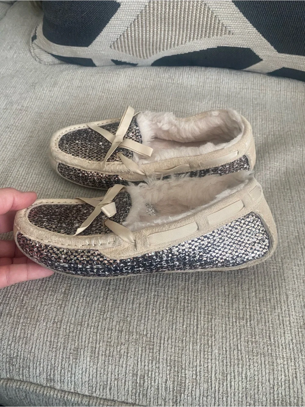 UGG  Sequin Moccasin Slippers in Gold and Cream